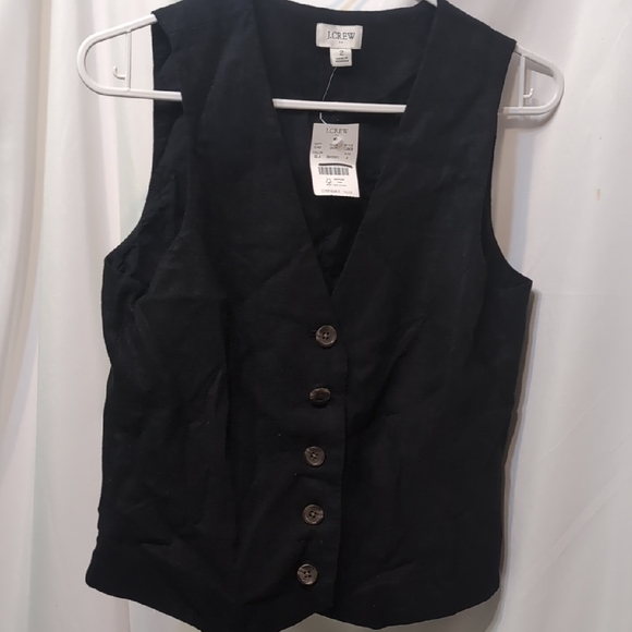 J. Crew Tops - J Crew Women's Black Linen Button Down Front Vest Size 2 NWT